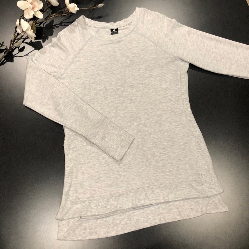 Active Life Heather Gray Light Athletic Sweatshirt Tunic Top Thumb Holes Lounge